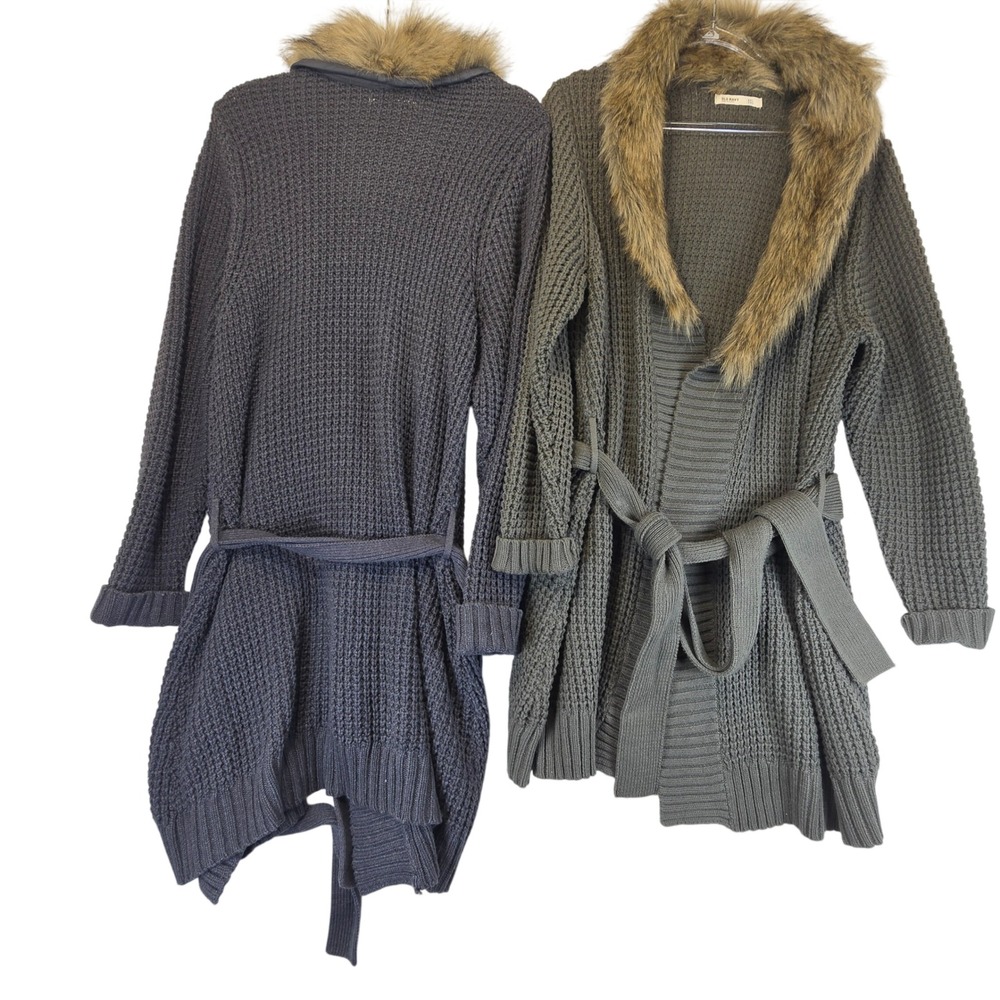 Y2K Lot of 2 Old Navy Faux Fur Trim Cardigan Sweater Women XXL Penny Lane Chunky